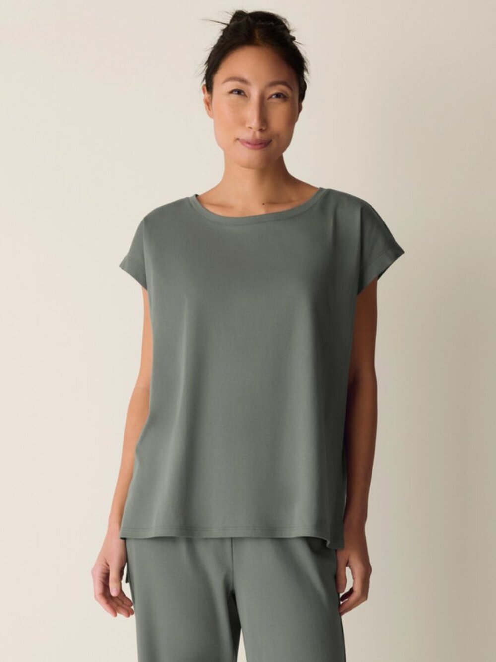 NWT Eileen Fisher AGAVE Organic Cotton Interlock Jewel Neck Sleep Tee